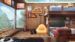  azuma_hatori balcony bean_bag_chair bed bedroom bookshelf computer_keyboard computer_mouse couch day dumbbell flame_print glass_ceiling handheld_game_console highres indie_virtual_youtuber indoors journey_to_the_west mario_kart microphone microphone_stand mountain mousepad_(object) mu_ren_zhuang no_humans note nunchaku official_art photo_(object) picture_frame pillar pillow red_shell_(mario) rug scenery shelf silver_creator_award stuffed_banana stuffed_monkey sun_kenji sun_wukong sunlight super_mario_bros. table television towel tree unworn_headwear weapon wooden_floor wooden_table wooden_wall youtube_creator_award 