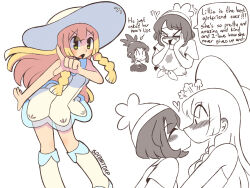  1boy 2girls bad_anatomy bad_face blonde_hair blush boots closed_eyes dress elio_(pokemon) english_text fang green_eyes hands_on_own_cheeks hands_on_own_face hat heart highres kiss knee_boots lillie_(pokemon) long_hair looking_at_another multiple_girls partially_colored pokemon pokemon_sm selene_(pokemon) shirt short_hair short_sleeves sleeveless sleeveless_dress sofo_soup speech_bubble sweatdrop t-shirt white_boots white_dress white_hat yuri 