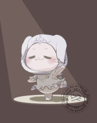  =_= animal animal_focus ballerina ballet_slippers brown_background cat circlet closed_mouth clothed_animal dancing detached_hood dot_nose ear_covers feather_sleeves frilled_leotard frills happy hood hood_up infinity_nikki leotard light_blush momo_(nikki) mysaki26 nikki_(series) no_humans pawpads shadow shoes short_sleeves simple_background sleeved_leotard smile solo spotlight square_neckline watermark whiskers white_cat white_hood white_leotard white_shoes 