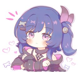  1girl absurdres black_jacket choker commentary_request copyright_request crossed_arms flat_chest goth_fashion highres jacket prune_(genshin_impact) purple_hair side_ponytail violet_eyes yuu_neconouti 