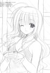  cake cleavage food highres monochrome nishimata_aoi pastry scan sketch wink 