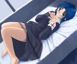  blue_hair blush breasts ciel glasses katatsuka_kouji lying on_back tsukihime 