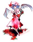  bat_wings blood blue_hair flower hat red_eyes remilia_scarlet rose roses touhou vampire wings yukizen 