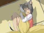  bad_id barefoot black_hair cat_ears cat_tail chen earrings fox_tail from_above happy hug jewelry no_hat no_headwear oekaki orga_(pixiv) organ_derwald saliva sketch sleeping tail tail_hug touhou yakumo_ran 