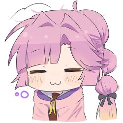  1girl :3 ahoge anyoji_hime brown_dress closed_mouth col_person commentary dress facing_viewer hasu_no_sora_school_uniform highres hood hooded_jacket jacket link!_like!_love_live! long_sleeves love_live! multi-tied_hair neckerchief open_clothes open_jacket pink_jacket ponytail sailor_collar sailor_dress school_uniform smile solo squeans virtual_youtuber white_sailor_collar winter_uniform yellow_neckerchief 