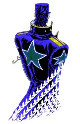  1boy blue_coat blue_hair blue_hat bug butterfly chain chinese_commentary coat commentary_request disintegration from_behind gakuran hat high_collar highres jojo_no_kimyou_na_bouken kujo_jotaro long_coat male_focus school_uniform solo star_(symbol) star_print stone_ocean yangdianzhang 