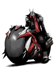  1boy compound_eyes helmet highres kamen_rider kamen_rider_(1st_series) kamen_rider_1 kamen_rider_1_(shin) male_focus manabu_yashiro red_scarf rider_belt scarf solo tokusatsu typhoon_(kamen_rider) 