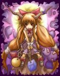  brown_hair chain chains gourd horns ibuki_suika kurogane_(pixiv38550) kurogane_(scrapsteel) long_hair orange_hair red_eyes ribbon ribbons touhou 