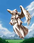  closed_eyes cloud flying hat hirosato lily_white long_hair mountain outstretched_arms sky touhou wings 
