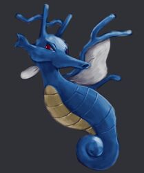  commentary_request fish full_body grey_background kingdra no_humans pokemon pokemon_(creature) pokemon_focus red_eyes ryusei0402 seahorse solo 