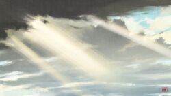  clouds cloudy_sky commentary_request day furumiya-underson highres light_rays no_humans original outdoors scenery sky sunbeam sunlight 