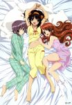  3girls asahina_mikuru bed long_hair midriff nagato_yuki pajamas short_hair suzumiya_haruhi suzumiya_haruhi_no_yuuutsu 