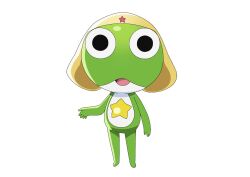  1boy alien black_eyes colored_skin frog full_body green_skin hat keroro keroro_gunsou looking_at_viewer no_humans official_art red_star simple_background solo standing star_(symbol) white_background yellow_hat yellow_star 