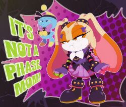  1girl absurdres chao_(sonic) cheese_(sonic) commentary cream_the_rabbit dress english_commentary english_text goth_fashion highres mr.bigdon1992 punk rabbit sonic_(series) sonic_dream_team 