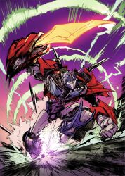  1boy autobot commentary cybertron davidcousens english_commentary highres machine male_focus mecha mecha_focus motor_vehicle optimus_prime robot science_fiction semi_truck solo transformers truck 