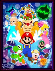  armlet bowser brown_shoes eddysmash2407 gloves green_hat green_shirt hat highres jewelry luigi mario orange_shoes princess_peach red_hat red_shirt rosalina shirt shoes spiked_armlet super_mario_bros. white_gloves yoshi 