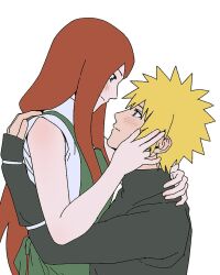  1boy 1girl blonde_hair blue_eyes carrying carrying_person commentary_request husband_and_wife korean_commentary long_hair looking_at_another namikaze_minato naruto_(series) red_hair spiky_hair uzumaki_kushina wauwa33 