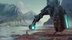  1other advanced_ship_(eve_online) ambiguous_gender cliff commentary covert_ops_(eve_online) creodron_(eve_online) dated eve_online exploration_ship_(eve_online) floating flower frigate_(eve_online) gallente_federation_(eve_online) glowing grass hill imicus_(eve_online) landscape outdoors planet red_grass river rock scenery science_fiction sky solo spacecraft stairs standing stewart_leith tech_2_ship_(eve_online) thrusters water 