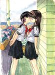  2girls artist_request blush cute kiss long_hair original school_uniform seifuku sweat tagme yuri 
