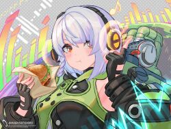  1girl anby_demara burger eating girls_frontline hamburger looking_to_the_side short_hair 