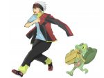  1boy bag black_eyes bookbag dressing headband jacket kimori late male open_mouth pokemon pokemon_(creature) pokemon_(game) pokemon_rse ruby_(pokemon) running shoes short_hair simple_background sneakers spiked_hair t-shirt taoru_(t_kiji) treecko white_background white_hair yuuki_(pokemon) 