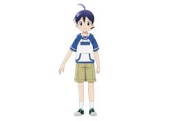  1boy black_eyes black_hair blue_hoodie brown_shorts full_body green_shoes hinata_fuyuki hood hoodie keroro_gunsou looking_at_viewer official_art shoes short_hair shorts simple_background socks solo standing white_background white_socks 