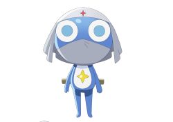  1boy alien blue_eyes blue_skin colored_skin dororo_(keroro_gunsou) frog full_body grey_hat hat keroro_gunsou knife looking_at_viewer mask mouth_mask ninja ninja_mask no_humans official_art red_star simple_background solo standing star_(symbol) white_background yellow_star 