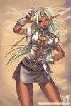  cleavage dark_elf dark_skin elf erect_nipples gloves pirotess pointy_ears record_of_lodoss_war sweat thick_thighs thighs 