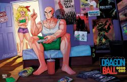  alice_in_chains angry artist_name arwy_(arwys_art) bald barefoot bed black_eyes blonde_hair blush bra bra_strap breasts brian_griffin call_of_duty call_of_duty:_black_ops chaozu chips_(food) chris_griffin clothes_on_floor commentary controller cross cross_necklace cup disposable_cup dragon_ball dragon_ball_z drawing_(object) drawstring english_commentary expressionless family_guy feet food food_on_floor game_console game_controller grand_theft_auto green_bra green_eyes green_pants green_shorts gun hairband halo_(series) headphones highres holding holding_gun holding_weapon jewelry keep_out knees_up large_pectorals logo lois_griffin long_hair lunch_(bad)_(dragon_ball) lunch_(dragon_ball) major_league_baseball master_chief mattress meg_griffin messy_hair messy_room microphone middle_finger navel necklace newspaper on_bed pants pearl_jam pectorals peter_griffin playing_games potato_chips purple_shorts red_hairband shadow shirt short_shorts shorts signature sleeveless sleeveless_shirt soda speaker stereo strap_slip sweatband t-shirt tenshinhan the_offspring third_eye three_days_grace underwear watch watch weapon xbox_360 xbox_controller yamcha 