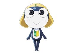  1boy alien black_eyes black_skin blush closed_mouth colored_skin frog full_body hat keroro_gunsou looking_at_viewer no_humans official_art simple_background solo standing tadpole tamama white_background yellow_hat 