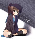  cardigan kagome_(artist) kagome_(traumatize) kneehighs kyonko ponytail school_uniform serafuku sitting sketch socks suzumiya_haruhi_no_yuuutsu 