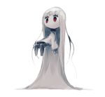  1girl absurdly_long_hair dress eye_(okame_nin) long_hair long_sleeves no_mouth okame_nin original red_eyes simple_background solo very_long_hair white_background white_dress 