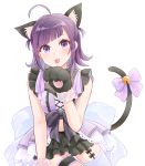  1girl ahoge animal_ears cat_ears cat_tail check_(check_book) commentary_request dress hanayori_jyoshiryou kohigashi_hitona looking_at_viewer navel paws ribbon short_hair sleeveless solo tail tail_ribbon tongue tongue_out transparent_background violet_eyes virtual_youtuber 
