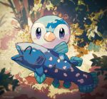  animal artist_name beak bird blush closed_mouth coelacanth commentary_request fish from_above gen_4_pokemon holding holding_animal holding_fish looking_at_viewer nagakura_(seven_walkers) no_humans piplup pokemon pokemon_(creature) watermark 