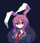  1girl 4qw5 animal_ears bangs black_background closed_mouth collared_shirt crescent_print hair_between_eyes long_hair looking_at_viewer necktie pixel_art purple_hair rabbit_ears red_eyes red_necktie reisen_udongein_inaba shirt simple_background solo touhou white_shirt 