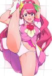  1girl absurdres artist_request cure_grace eyebrows_visible_through_hair flexible gloves hanadera_nodoka healin&#039;_good_precure highres kneepits leg_lift leg_up long_hair magical_girl no_pants open_mouth panties pink_eyes pink_hair ponytail precure puffy_short_sleeves puffy_sleeves short_sleeves smile solo split standing standing_on_one_leg standing_split underwear white_gloves white_panties 