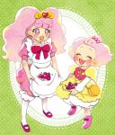  apron bloomers bow commentary_request dress food fruit go!_princess_precure hair_ornament heart_on_cheek holding holding_clothes holding_skirt hoppetoonaka3 kirakira_precure_a_la_mode long_hair mary_janes open_mouth pekorin_(precure) pekorin_(precure)_(human) personification pink_hair pink_skirt precure puff_(go!_princess_precure) puff_(go!_princess_precure)_(human) shoes skirt skirt_basket smile strawberry violet_eyes white_bloomers 