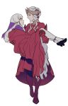  2girls byuub carrying closed_eyes closed_mouth edelgard_von_hresvelg fake_horns fire_emblem fire_emblem:_three_houses hair_ornament headpiece high_heels horns long_hair lysithea_von_ordelia multiple_girls parted_lips pink_eyes princess_carry simple_background white_background white_hair white_legwear 