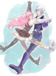  belt boots couple dancing dwyer_(fire_emblem) fire_emblem fire_emblem_fates grey_hair hairband hetero insarability long_hair pink_hair skirt soleil_(fire_emblem) 