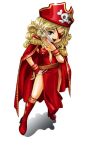  1girl absurdres alternate_costume blonde_hair bonny_(mini_fighter) breasts brown_eyes claws cloak eyepatch happy heart long_hair looking_at_viewer medium_breasts mini_fighter official_art open_mouth pirate pirate_hat red_boots red_dress red_gloves solo 