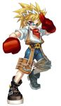  1boy absurdres belt blonde_hair boots boxer boxing_gloves glasses headband hexagram high_resolution kyle_(mini_fighter) looking_at_viewer mini_fighter official_art open_mouth red_eyes scarf shorts smile solo spiky_hair zig_zag 
