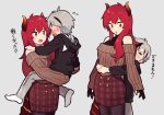  1boy 1girl age_difference artist_request child commentary grey_background holding original redhead size_difference translation_request 