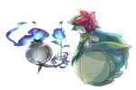  blue_fire chandelure commentary_request fire flower gen_5_pokemon holding holding_flower lilligant modoki no_humans pokemon pokemon_(creature) simple_background white_background yellow_eyes 