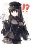  1girl akitsu_maru_(kantai_collection) alternate_hair_length alternate_hairstyle black_eyes black_hair black_headwear black_skirt cowboy_shot gloves hat highres kantai_collection kozu_(bloomme1_me) looking_at_viewer military military_hat military_uniform pale_skin peaked_cap pleated_skirt remodel_(kantai_collection) skirt solo standing thigh-highs uniform white_gloves 