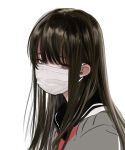  1girl black_eyes black_hair black_sailor_collar grey_serafuku honryou_wa_naru long_hair mask mouth_mask original portrait sailor_collar school_uniform sidelocks simple_background solo surgical_mask white_background 