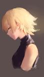  1girl bare_shoulders blonde_hair closed_mouth copyright_request cropped_torso from_side grey_background highres hoojiro looking_down orange_eyes profile short_hair signature simple_background sketch solo upper_body 