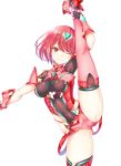  1girl breasts close-up daive highres large_breasts leg_up pyra_(xenoblade) red_eyes redhead short_hair shorts skindentation thigh-highs xenoblade_chronicles_(series) xenoblade_chronicles_2 