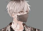  1boy artist_name ear_piercing glasses grey_background grey_eyes looking_to_the_side male_focus mask original piercing shijima_tohiro silver_hair simple_background upper_body 