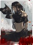  1boy bare_shoulders bird black_hair choker crow fingerless_gloves gloves guilty_gear guilty_gear_xx kyo_niku long_hair looking_at_viewer red_eyes testament_(guilty_gear) 