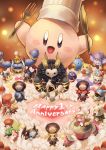 1other 6+boys 6+girls absurdres adeleine anniversary bandana_waddle_dee birthday_cake bow cake chef_hat closed_eyes coo_(kirby) dark_meta_knight daroach drawing english_text flamberge_(kirby) food fork francisca_(kirby) fruit gooey hat heart highres huge_filesize hyness icing kine_(kirby) king_dedede kirby kirby:_star_allies kirby_(series) knife magolor marx meta_knight muscle okame_nin one_eye_closed open_mouth ribbon_(kirby) rick_(kirby) size_difference smile sparkling_eyes star_(symbol) strawberry susie_(kirby) taranza tongue tongue_out void_termina whipped_cream zan_partizanne